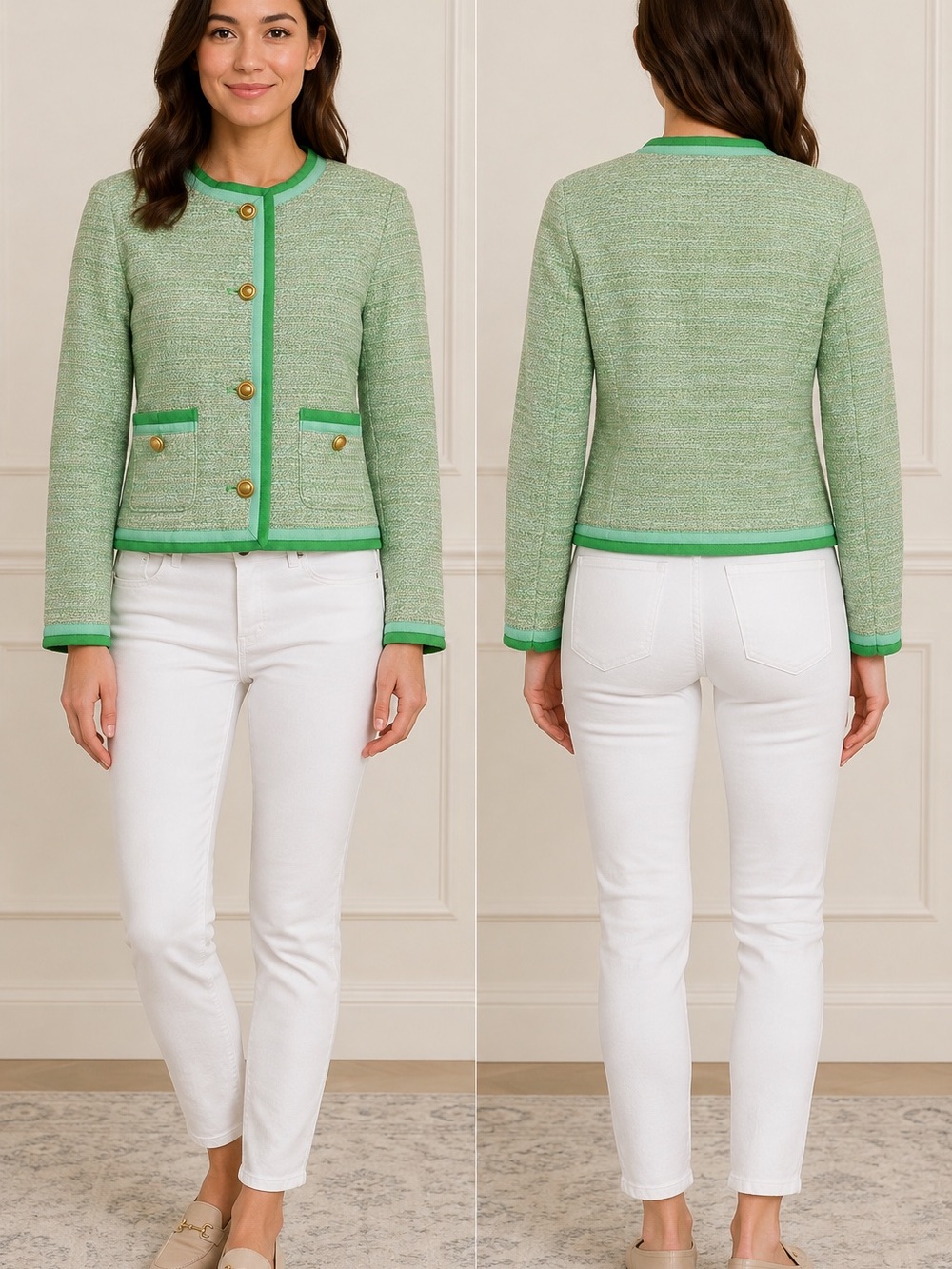 J.Crew Size 0 Green Textured Blazer
Gold Buttons